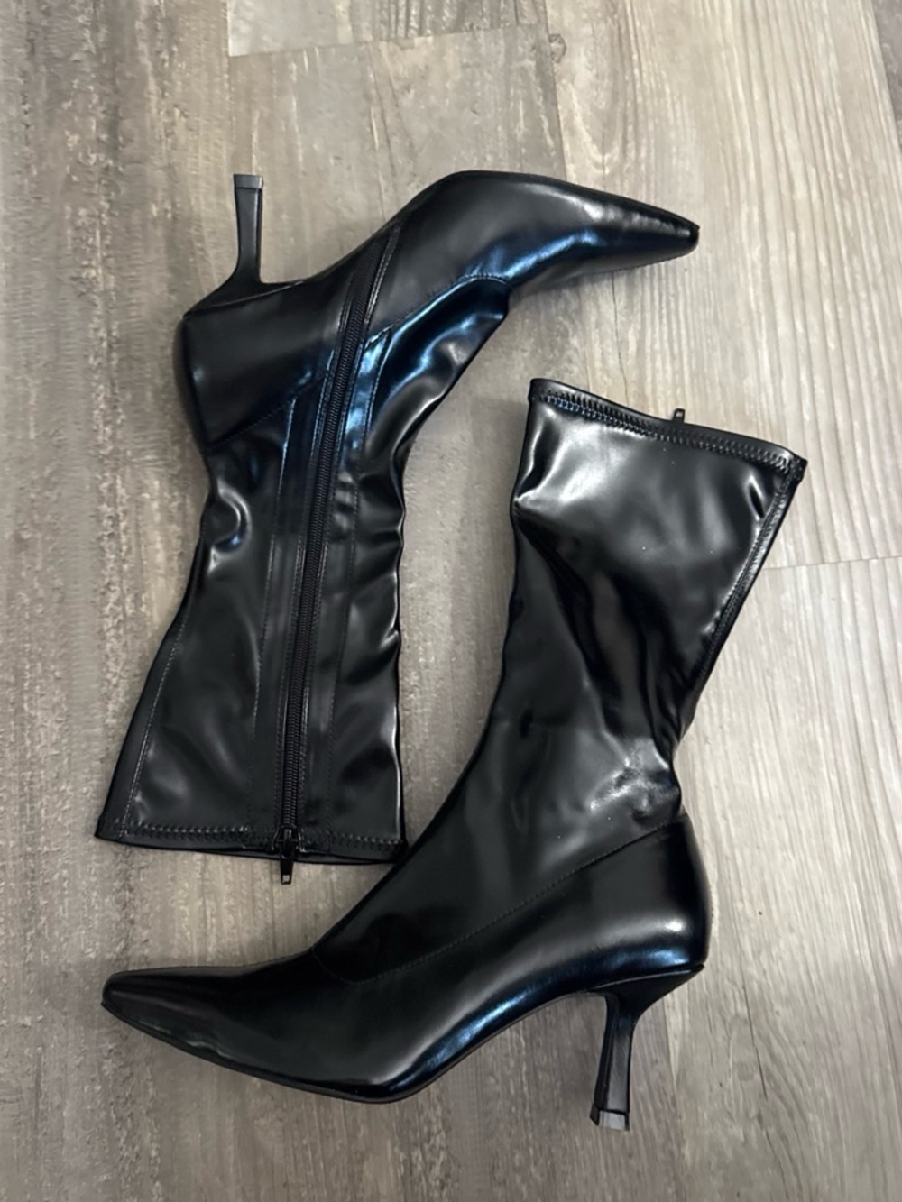 Aurelia Black Pointed-Toe Mid-Calf Stiletto Boots